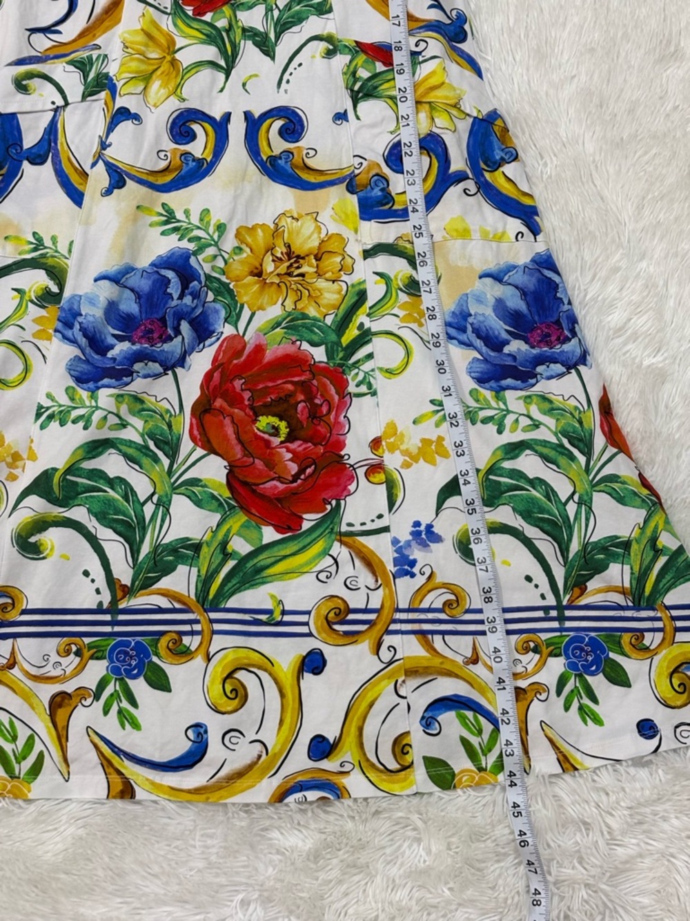 White Floral Midi Skirt with Multicolor Bloom - Picture 8 of 13